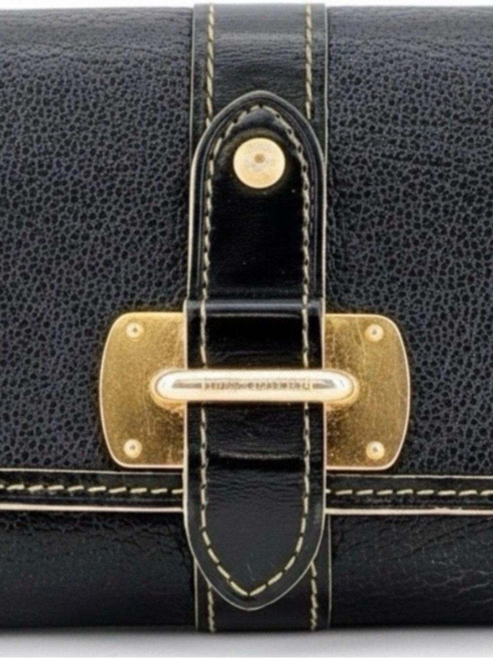Louis Vuitton Black Leather Wallet with Gold Hardware